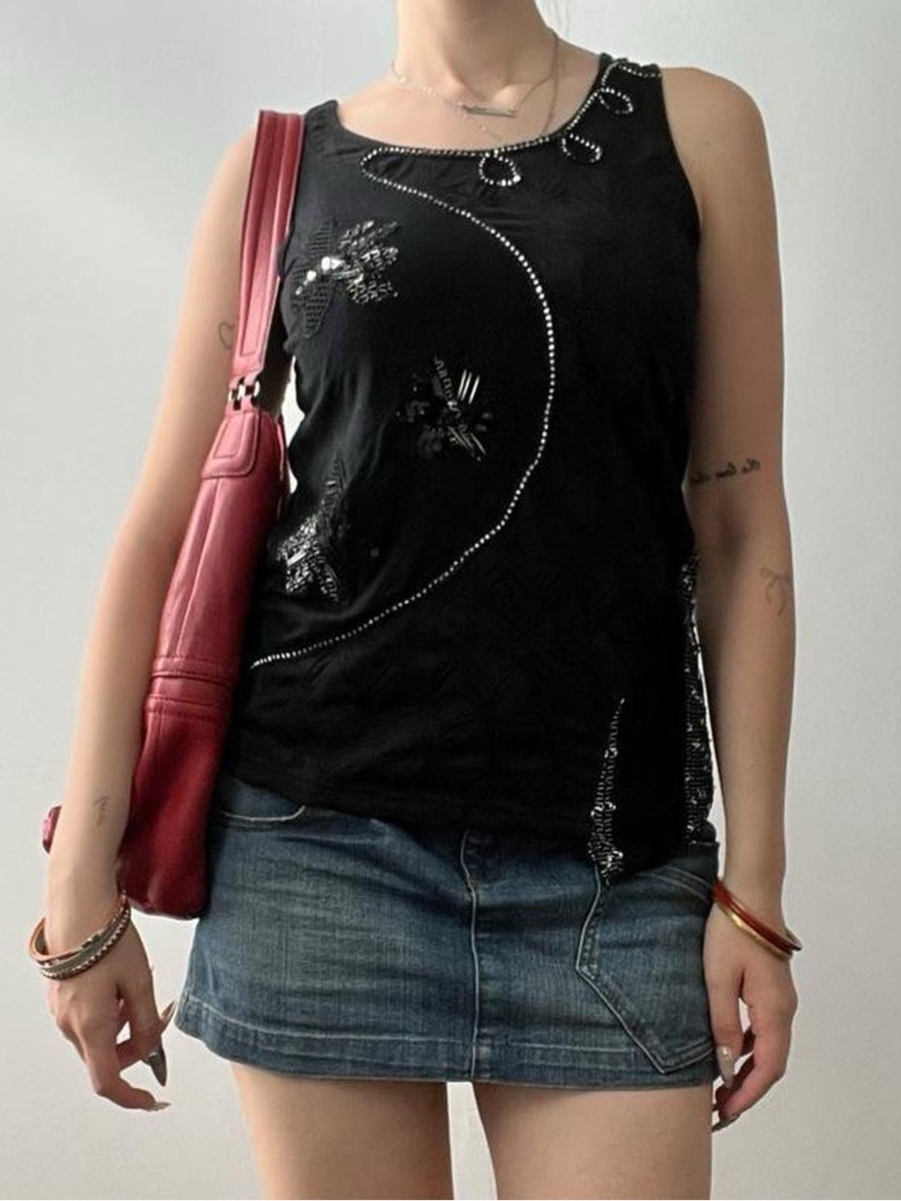 Size Small Black Beaded Tank Top